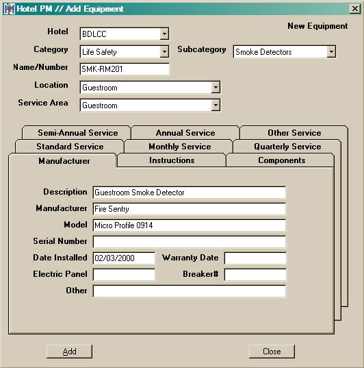 Equipment Data Manufacturer Tab