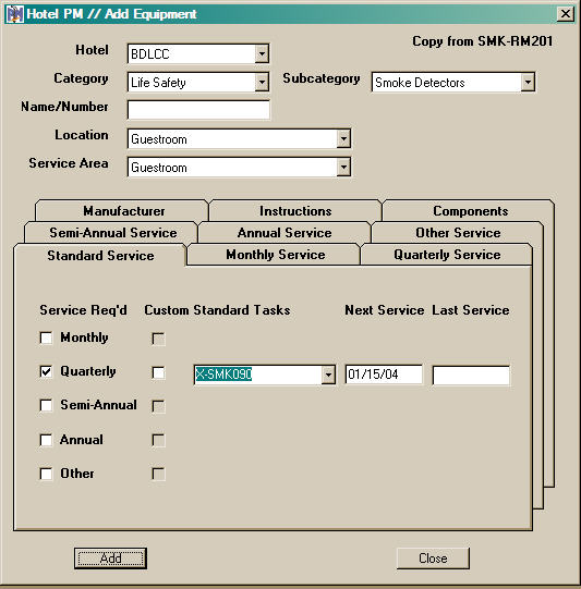 Adding Multiple Pieces of Equipment